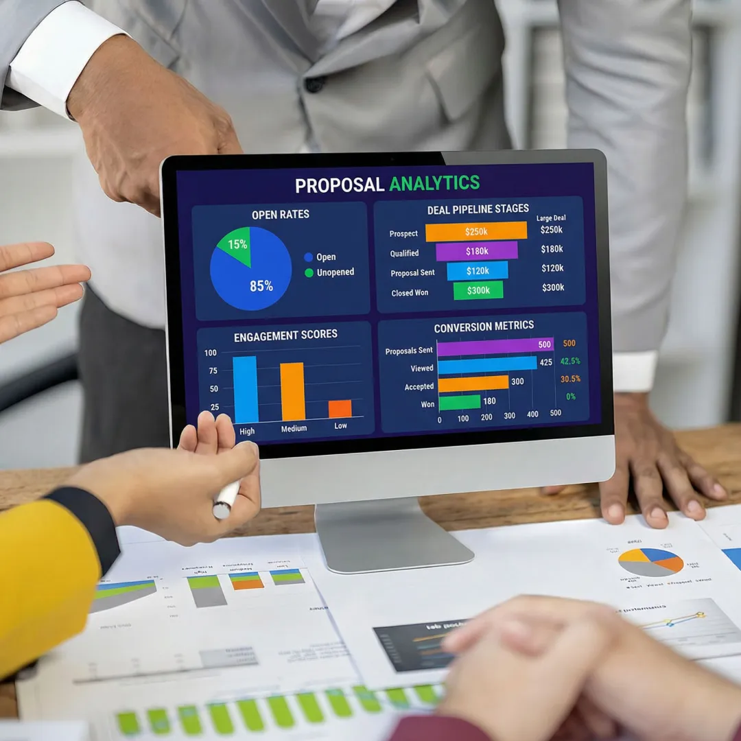AI-powered proposal software dashboard showing deal analytics and proposal engagement metrics