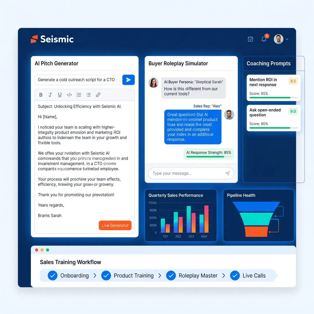 AI sales pitch generator dashboard with coaching tools