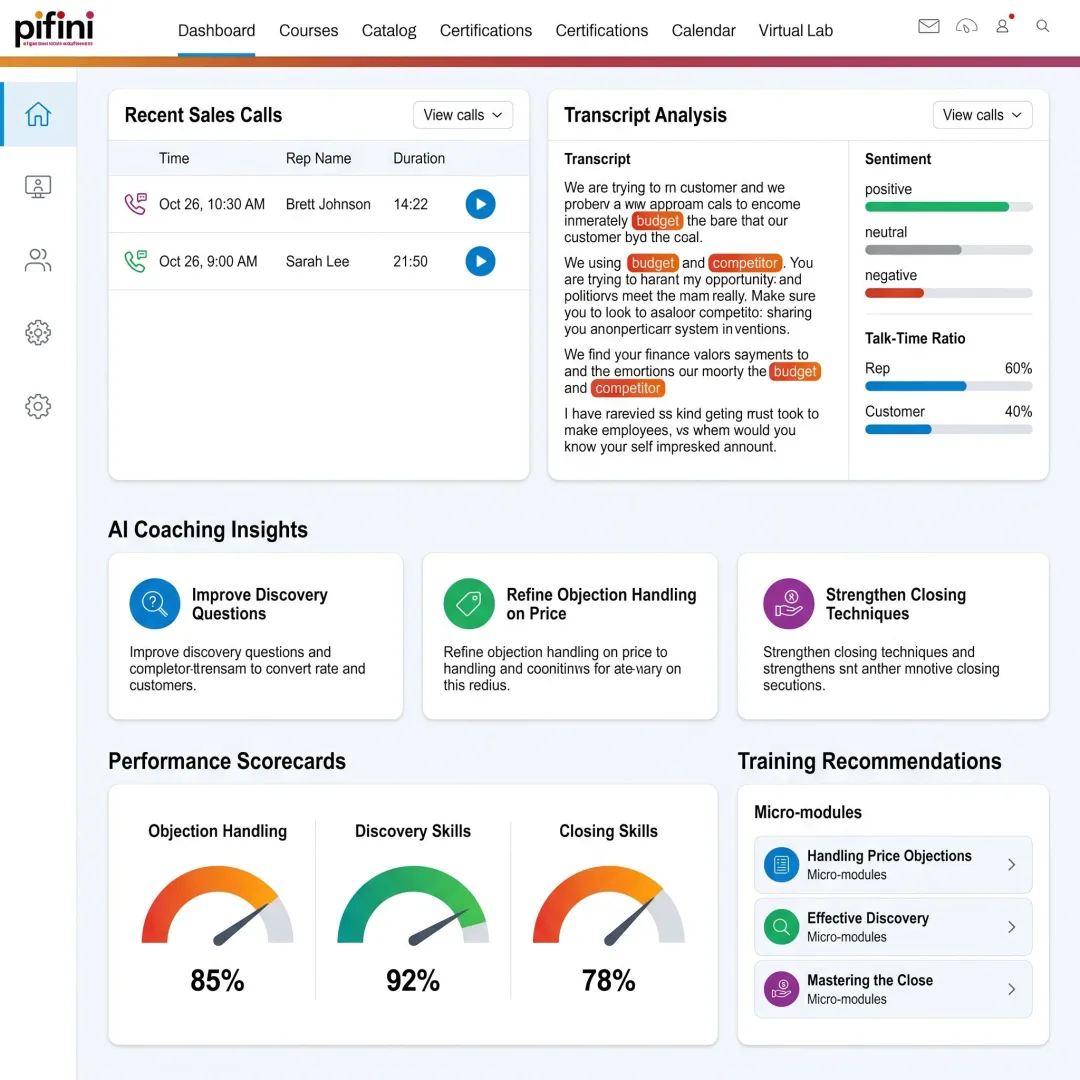 AI call analytics platform showing recordings and coaching insights