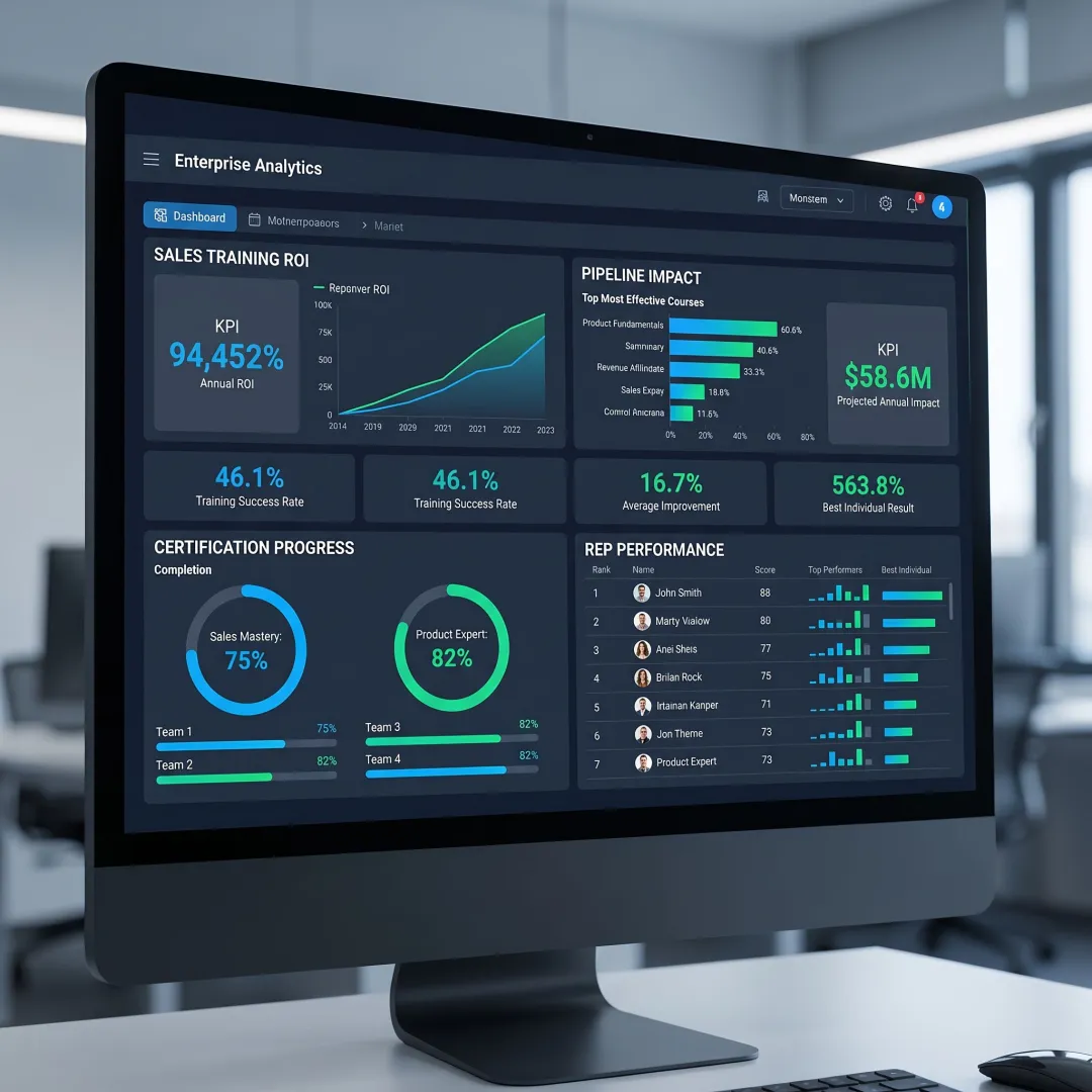Dashboard showing sales training ROI metrics