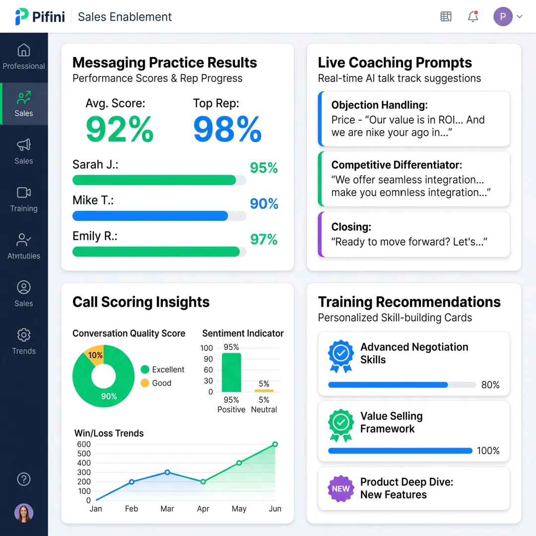 AI sales messaging dashboard with coaching insights