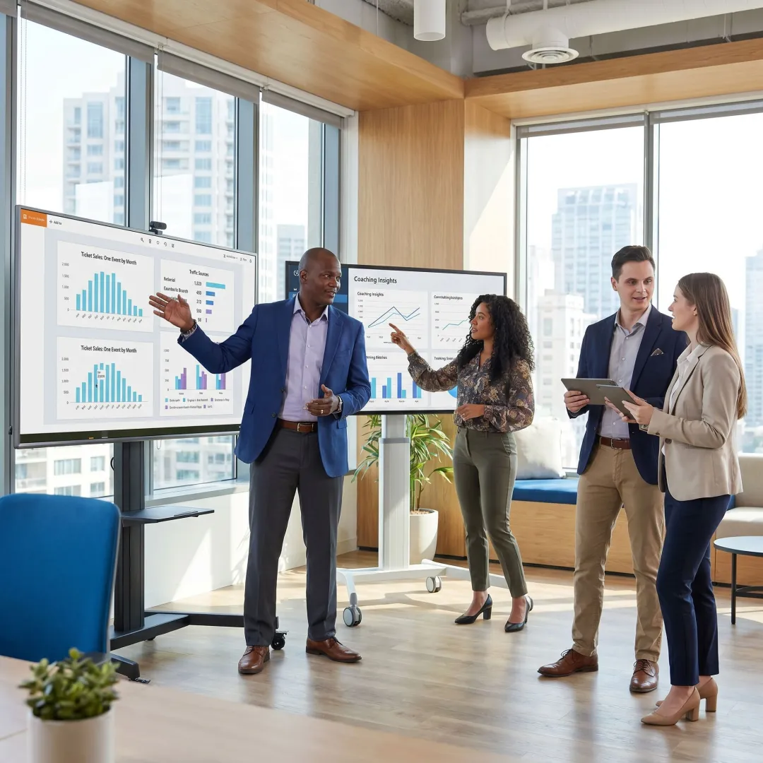 Sales managers reviewing team performance dashboards