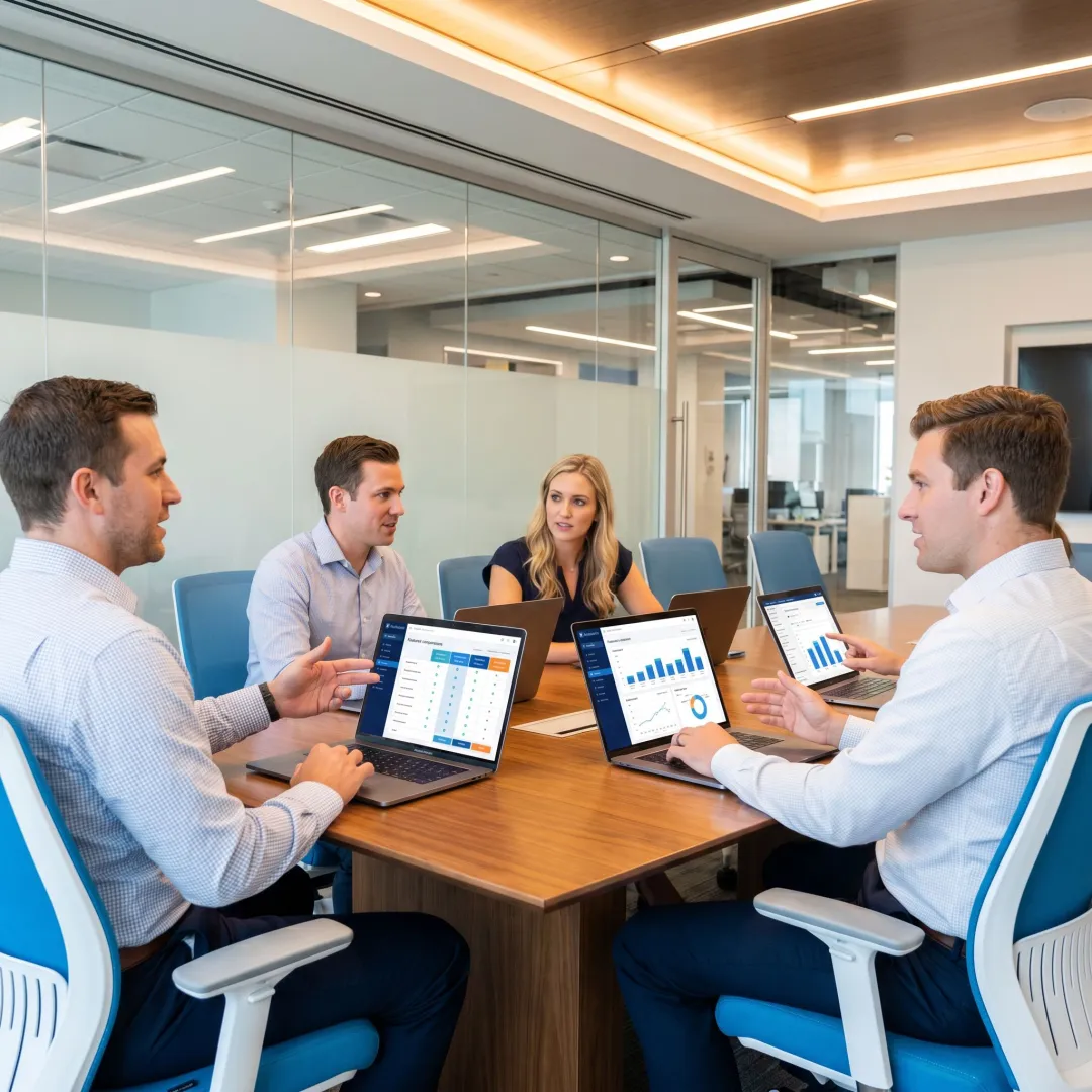 Team reviewing sales enablement platform options