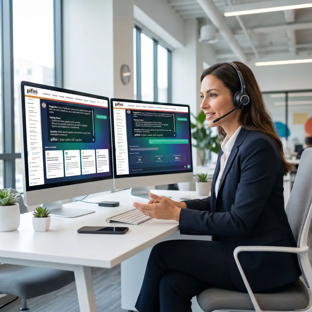 Sales rep receiving AI prompts during a customer conversation
