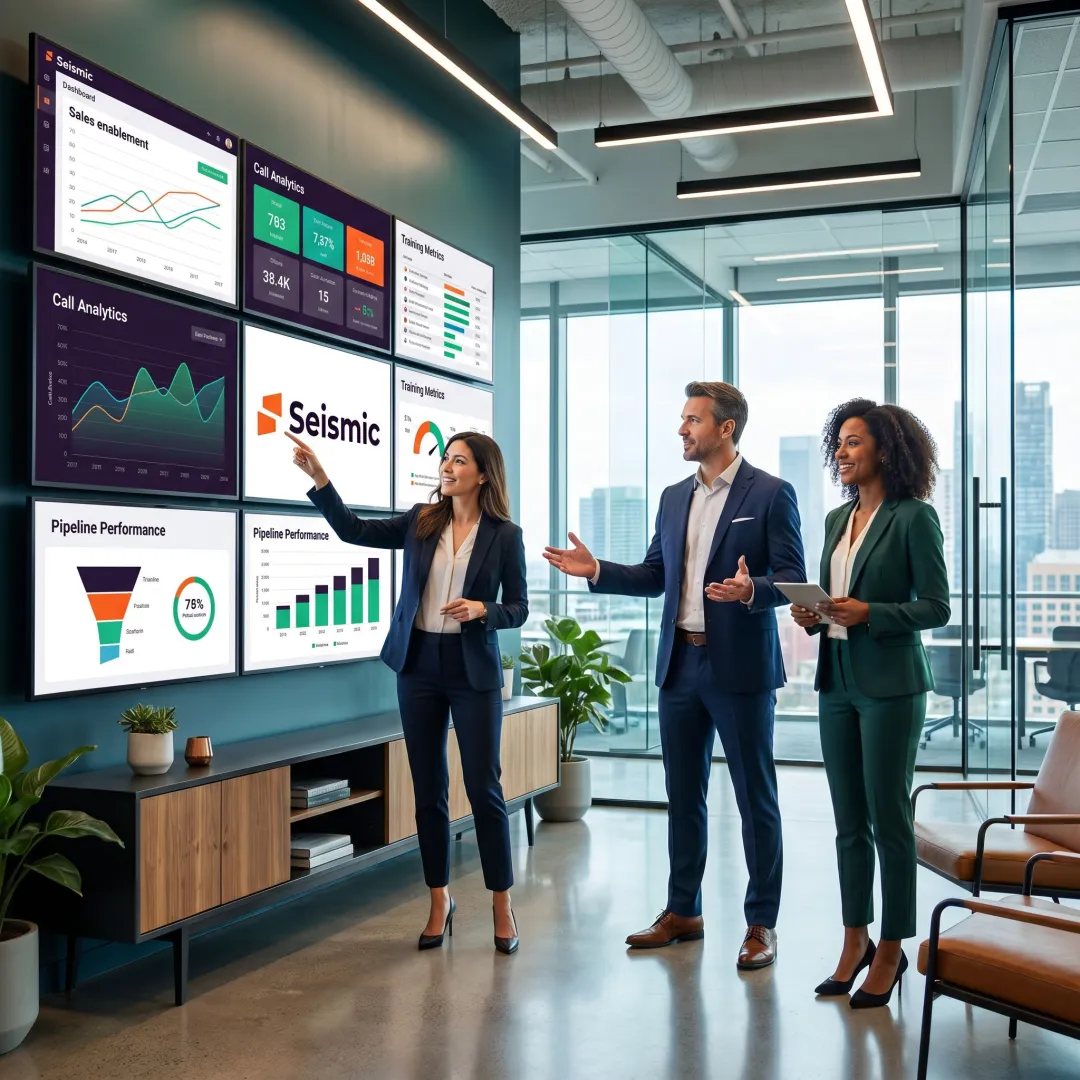 Revenue leadership team reviewing sales enablement analytics dashboard