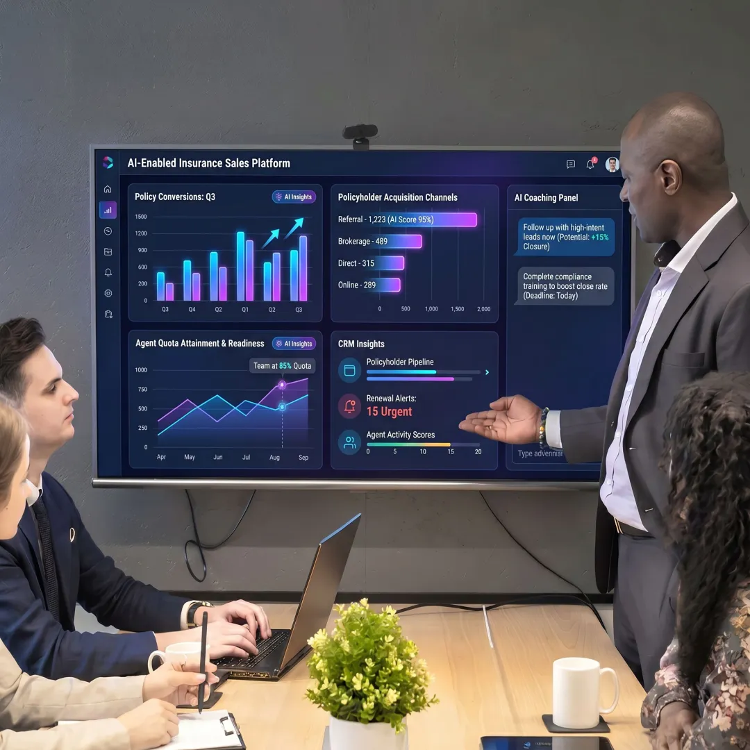 Insurance sales enablement dashboard with coaching and analytics