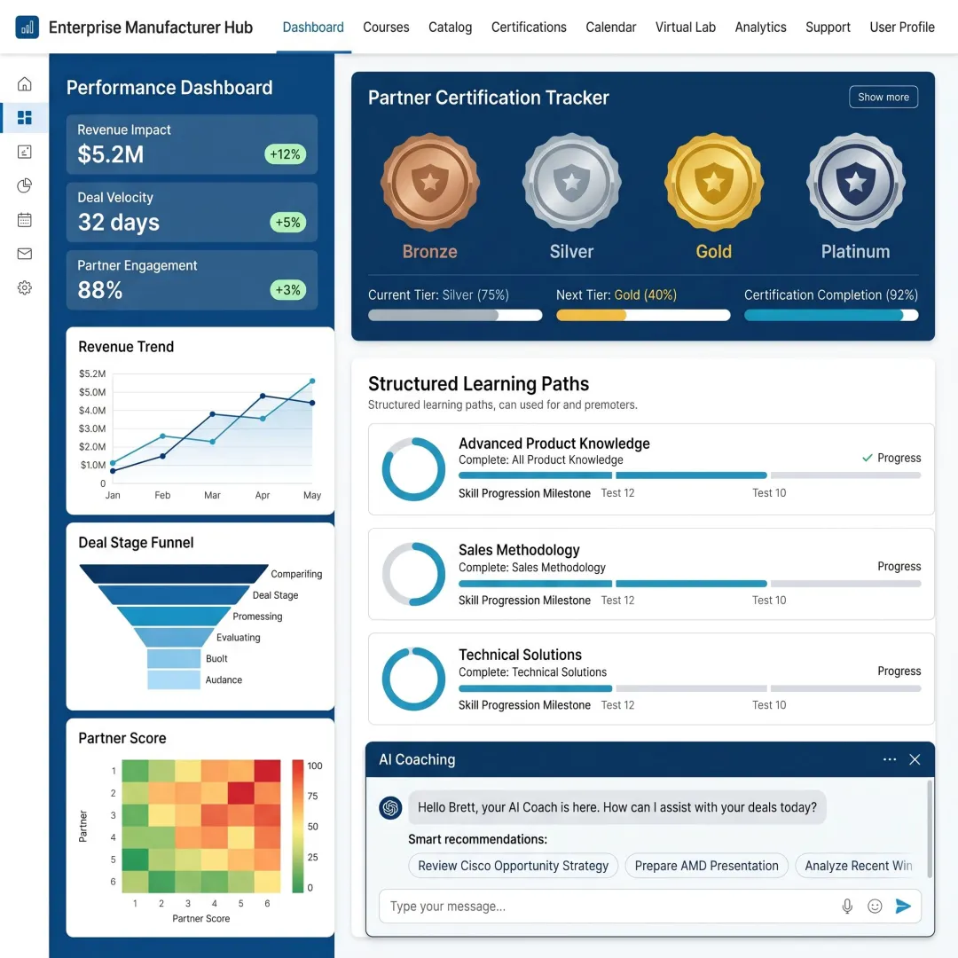 Channel partner training and certification platform interface