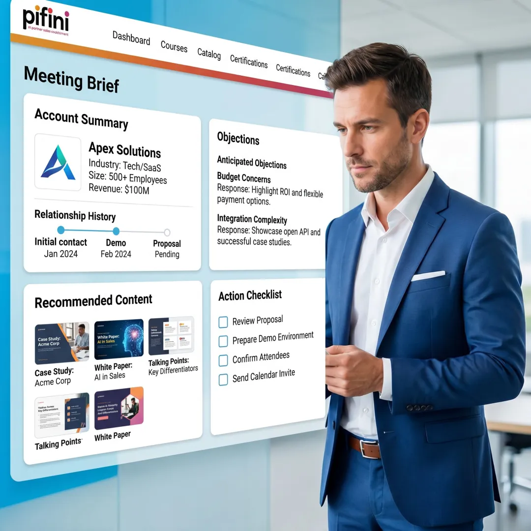 Sales rep reviewing AI-generated meeting brief
