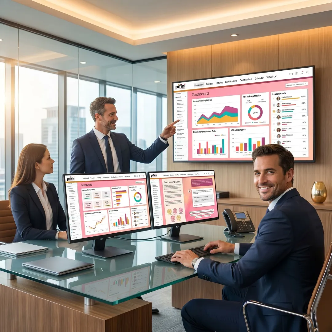 Channel sales team using a distributor enablement platform dashboard