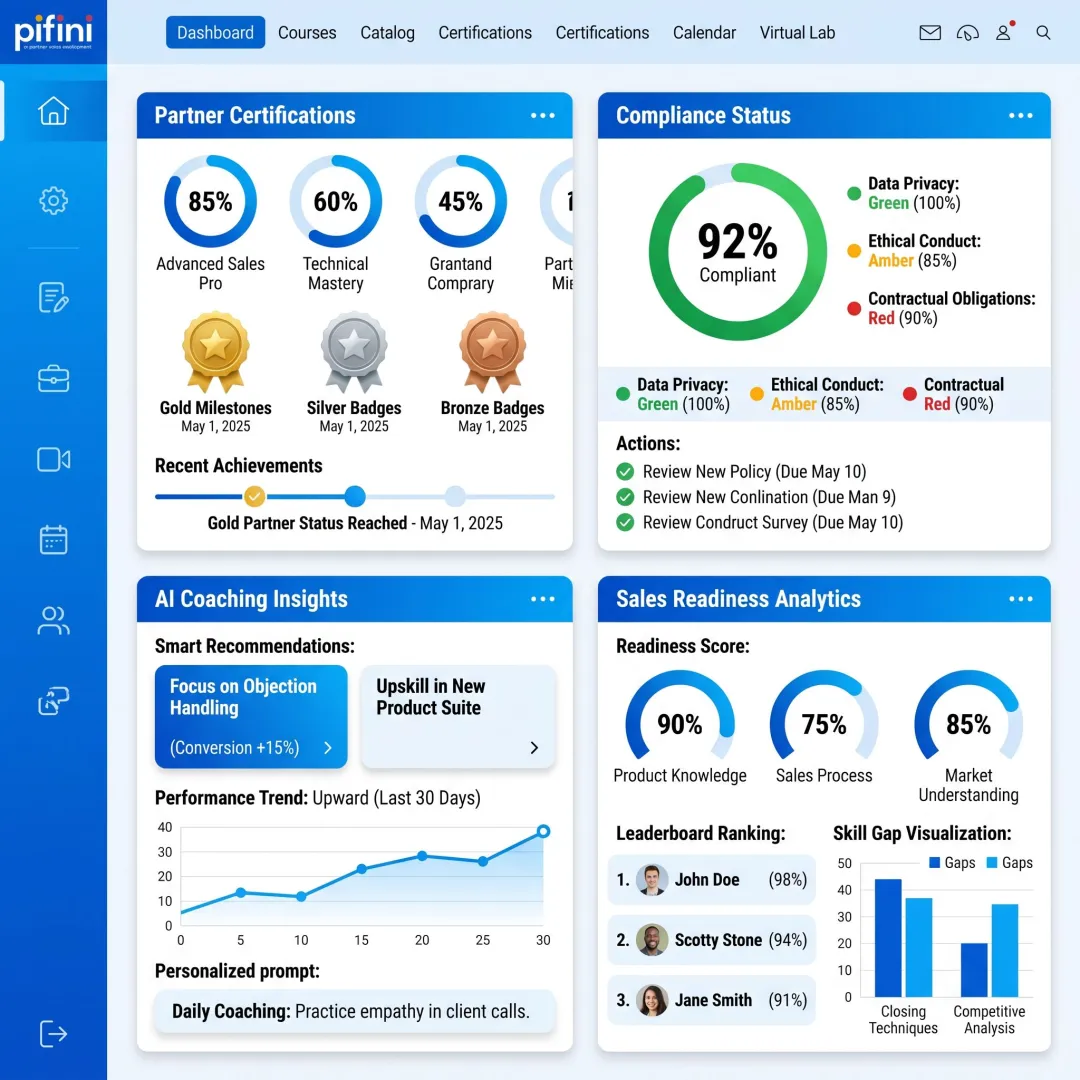 Certification dashboard with partner learning and analytics