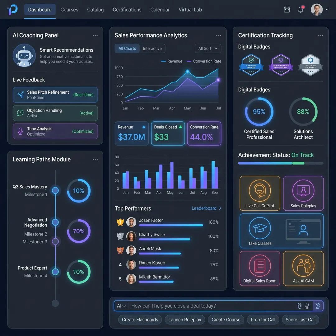 Partner sales training and coaching platform interface