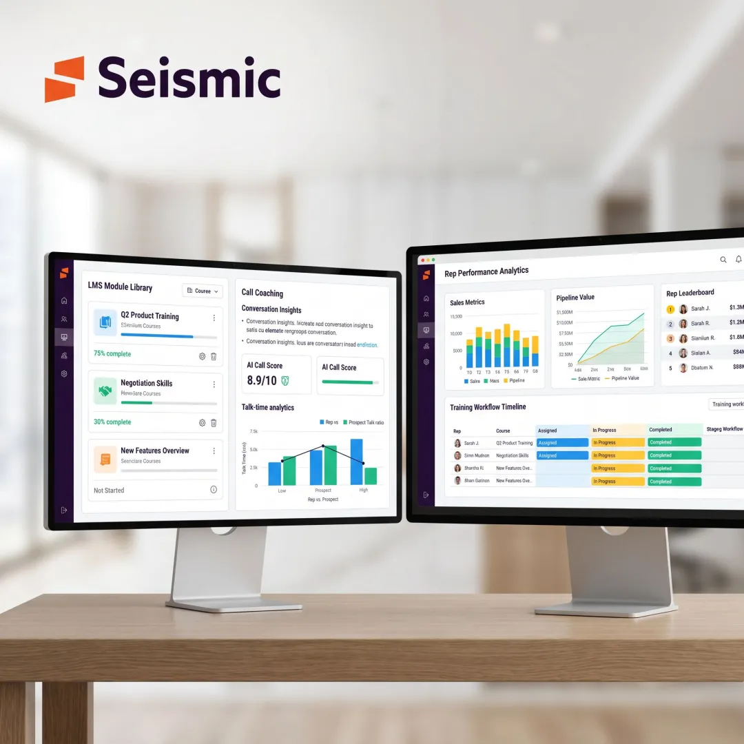 Sales enablement platform dashboard with LMS and call coaching