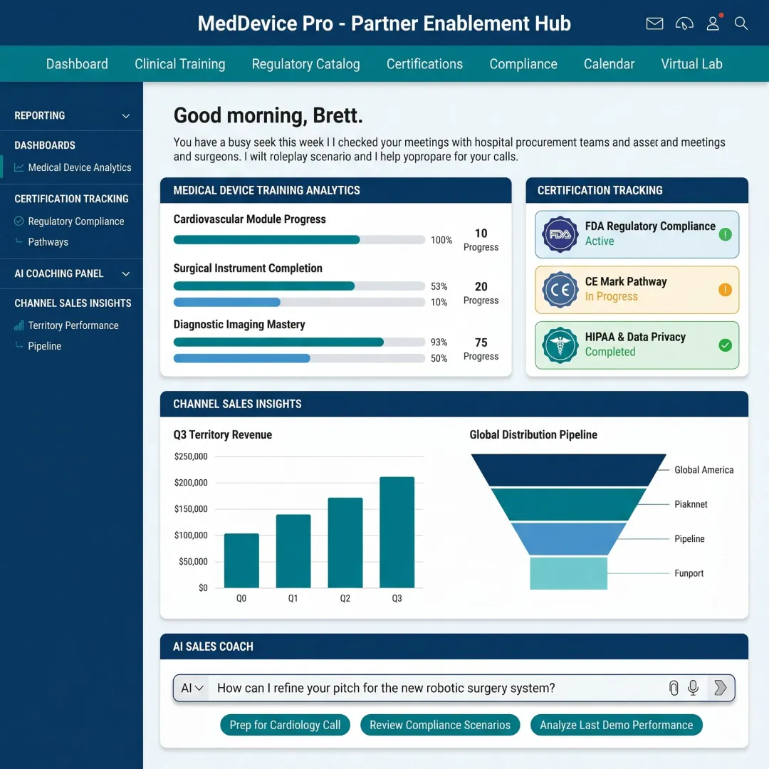 Medical device partner enablement software dashboard