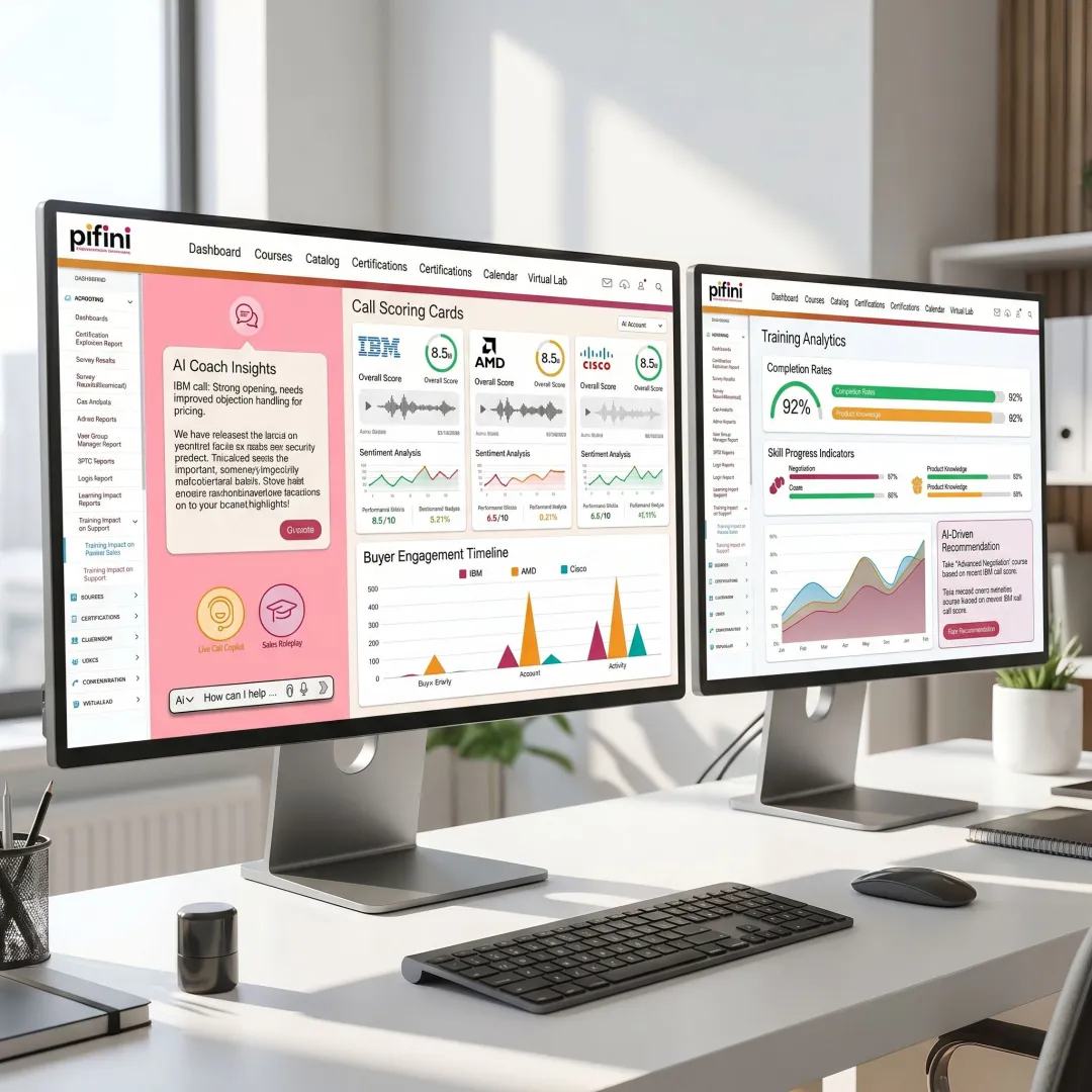 Sales enablement platform dashboard with AI coaching tools