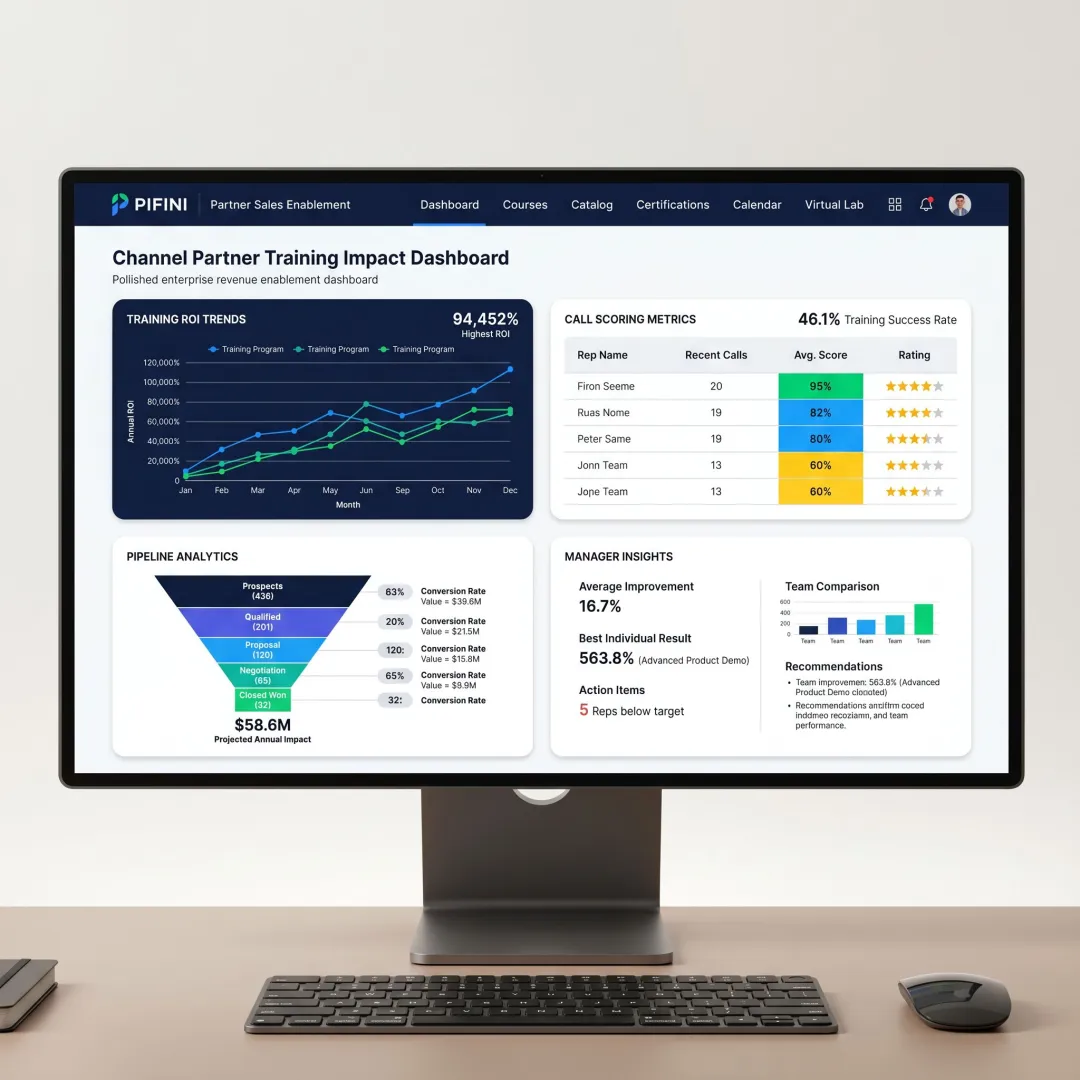 Dashboard showing sales training impact analytics