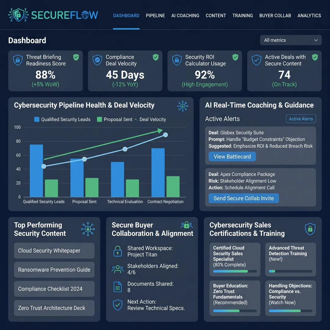 Cybersecurity sales enablement platform dashboard