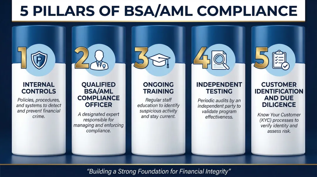 Five pillars of BSA AML compliance program examiner evaluation framework