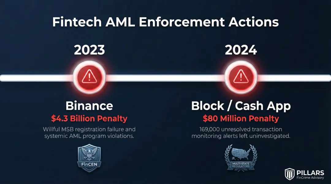 Fintech AML enforcement actions and penalties timeline 2023 to 2024
