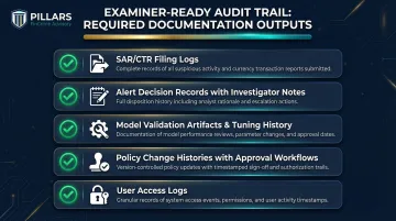 Five required audit trail documentation outputs for AML compliance exam readiness