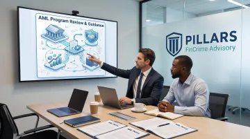 Pillars FinCrime Advisory consultant reviewing AML compliance framework with client