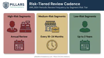 Risk-tiered AML review frequency chart for high medium low risk segments
