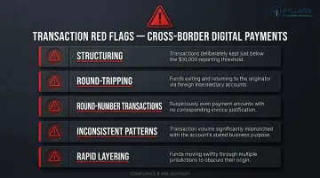 Cross-border digital payment transaction red flags including structuring round-tripping and layering