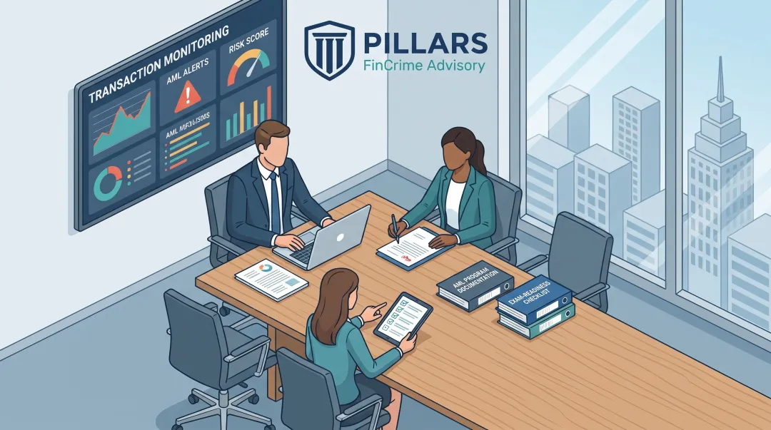 Pillars FinCrime Advisory team reviewing AML compliance program strategy
