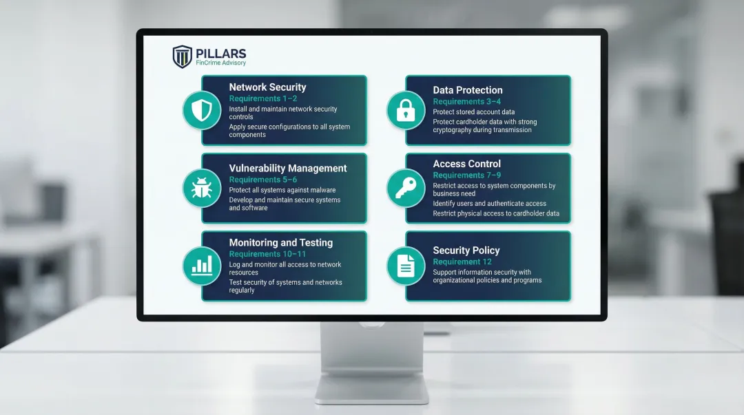 12 PCI DSS requirements grouped across six security control objective categories