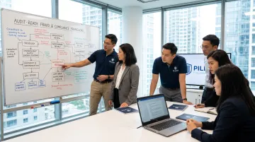Compliance advisors reviewing audit-ready governance documentation with clients