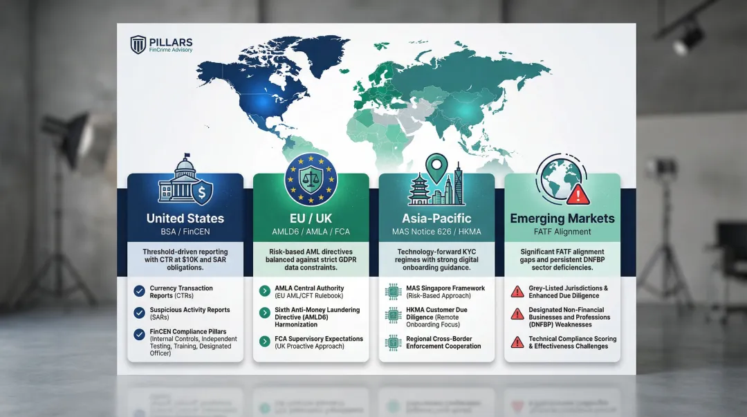 Global KYC regulatory landscape comparison across US EU APAC and emerging markets