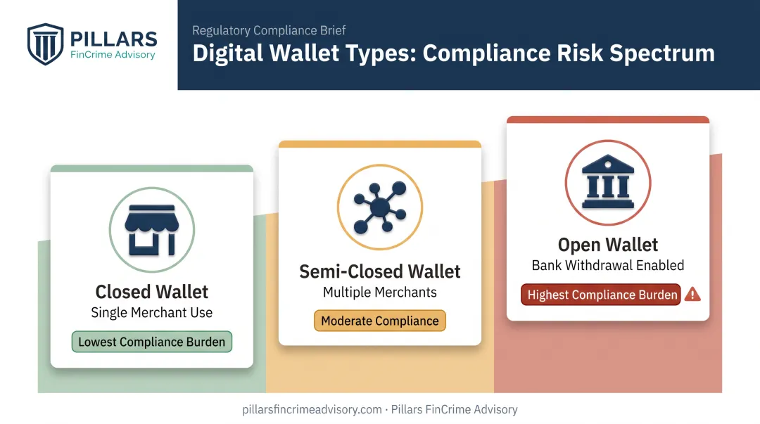 Closed semi-closed and open digital wallet types compliance comparison