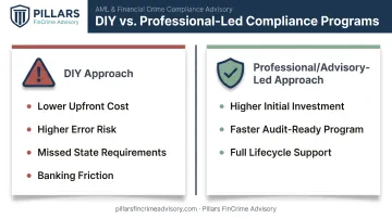 DIY versus professional MSB compliance approach cost comparison chart