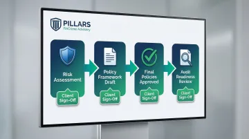 4-milestone AML program buildout process flow with client approval gates