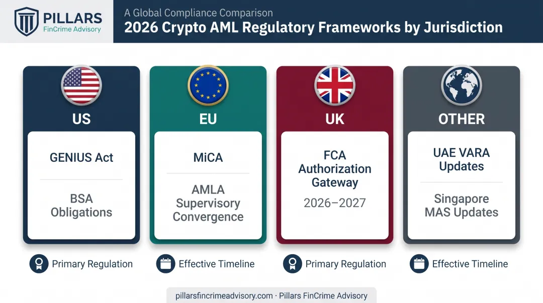 2026 crypto AML regulatory landscape comparison across US EU UK jurisdictions