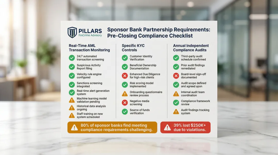 Sponsor bank compliance requirements checklist for fintech partnership approval 2026