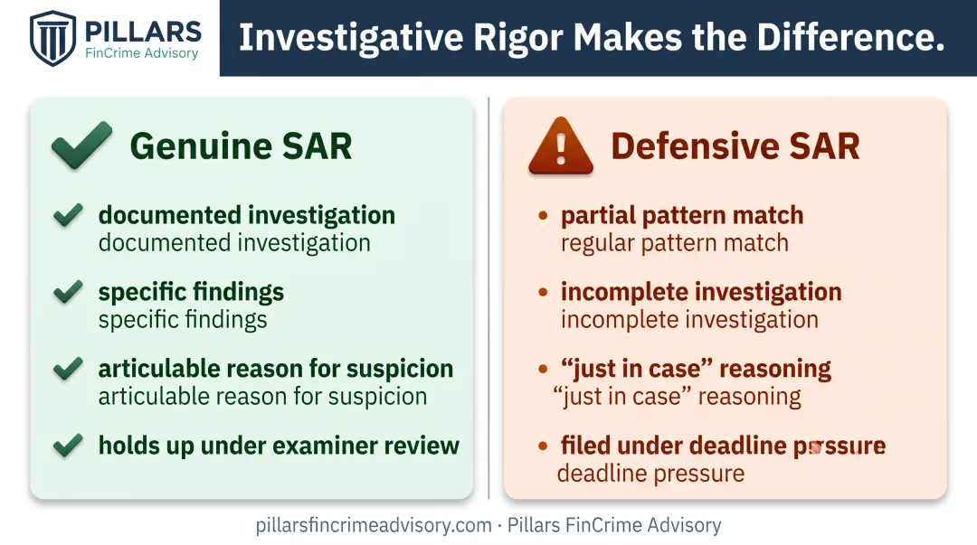 Genuine SAR versus defensive SAR filing key differences comparison