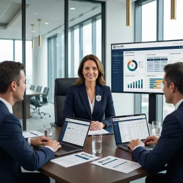 Financial crime compliance consultant presenting fraud prevention strategies to executive team