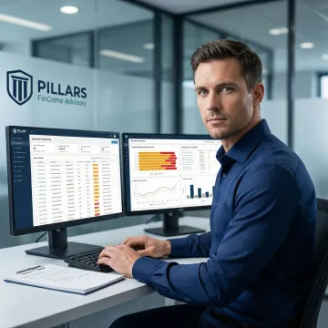 Compliance analyst conducting SAR investigation with financial transaction data