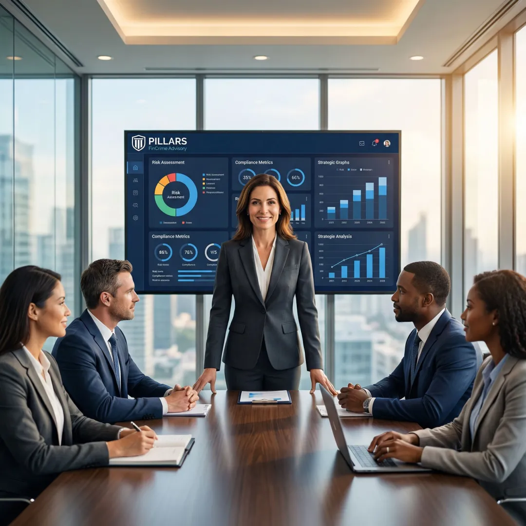Financial advisor presenting compliance strategy to executive leadership team