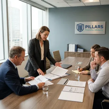 Advisor and leadership team discussing a compliance strategy