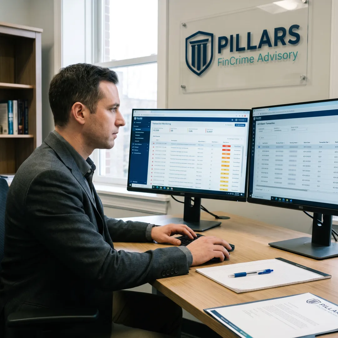 Analyst reviewing ACH fraud alerts