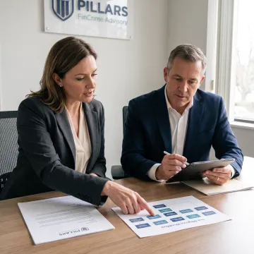 Team evaluating a client due diligence strategy