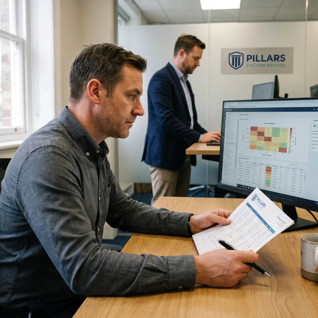 Compliance professional reviewing secure payment controls