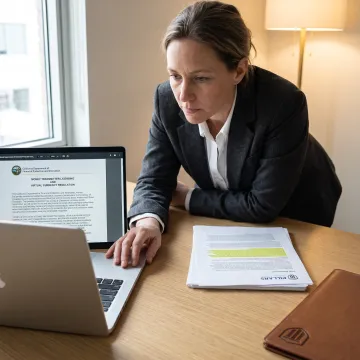 Compliance advisor reviewing virtual currency regulations