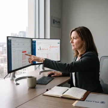 Financial professional reviewing payment fraud analytics