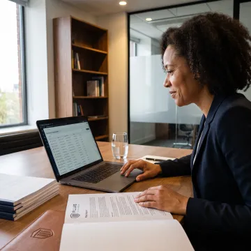 Compliance professional reviewing sanctions screening data