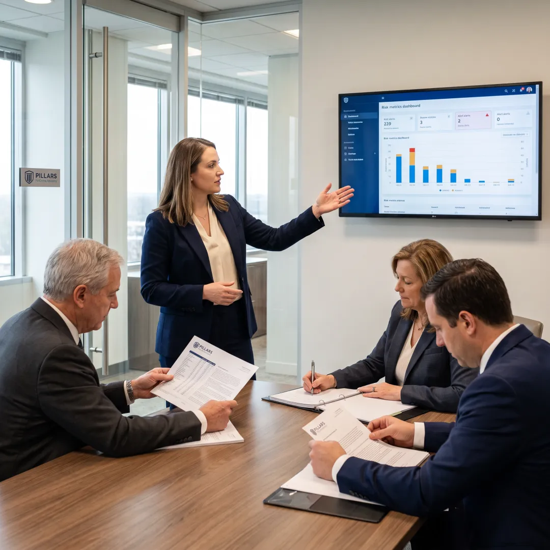 Community bank leaders reviewing BSA/AML reporting