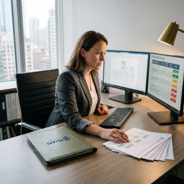 Compliance professional reviewing payment processor KYB records