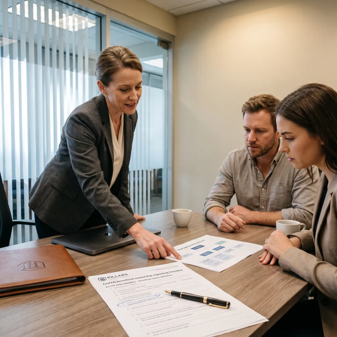 Compliance advisor reviewing a startup ownership structure