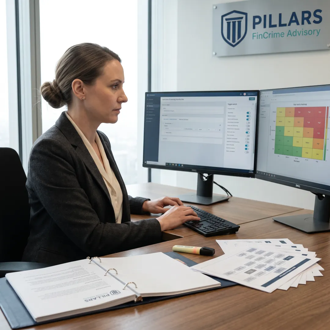 Analyst configuring a sanctions compliance program
